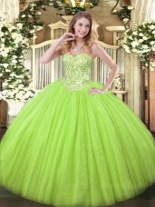 Free and Easy Sweetheart Sleeveless Sweet 16 Dress Floor Length Appliques Yellow Green Tulle and Sequined