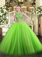 Tulle Sleeveless Floor Length 15 Quinceanera Dress and Beading