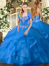 Graceful Baby Blue Sweetheart Lace Up Beading and Ruffles Quinceanera Dresses Sleeveless