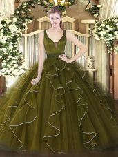 Floor Length Olive Green Quinceanera Dresses Straps Sleeveless Zipper