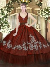 Beautiful Wine Red Straps Zipper Beading and Embroidery 15th Birthday Dress Sleeveless