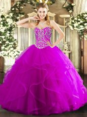 Admirable Ball Gowns 15 Quinceanera Dress Fuchsia Sweetheart Tulle Sleeveless Floor Length Lace Up