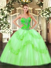 Tulle Lace Up Sweetheart Sleeveless Floor Length 15th Birthday Dress Beading and Ruffles