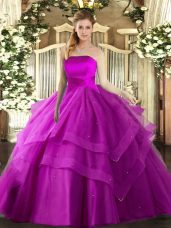 Flirting Tulle Sleeveless Floor Length Vestidos de Quinceanera and Ruffled Layers