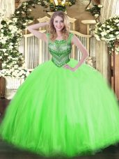 Tulle Scoop Sleeveless Lace Up Beading 15th Birthday Dress in