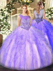 Organza Sleeveless Floor Length Quinceanera Dresses and Beading and Ruffles