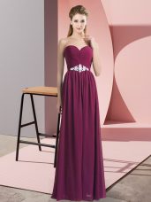 Sleeveless Floor Length Beading Backless with Burgundy