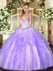 Beauteous Floor Length Lavender Sweet 16 Dress Sweetheart Sleeveless Lace Up