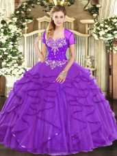 Floor Length Purple Quinceanera Gowns Sweetheart Sleeveless Lace Up