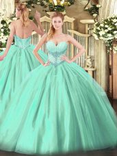 Sweetheart Sleeveless Tulle Quinceanera Gowns Beading Lace Up