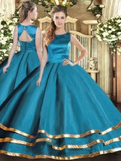 Adorable Teal Scoop Lace Up Ruffled Layers 15th Birthday Dress Sleeveless