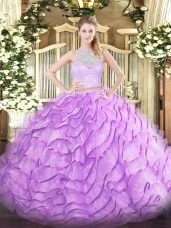 Excellent Lilac Sweet 16 Quinceanera Dress Scoop Sleeveless Brush Train Zipper