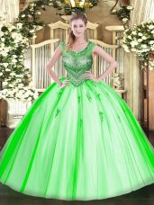 Sleeveless Floor Length Beading Lace Up Ball Gown Prom Dress