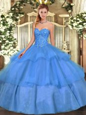 Extravagant Beading and Ruffled Layers Sweet 16 Dresses Baby Blue Lace Up Sleeveless Floor Length