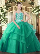 Sweetheart Sleeveless Lace Up Quinceanera Gown Turquoise Tulle