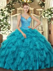 Organza Sleeveless Floor Length Sweet 16 Quinceanera Dress and Beading and Ruffles