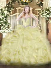 Sexy Sleeveless Lace Up Floor Length Beading and Ruffles Quinceanera Gown