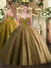 Brown Sleeveless Tulle Lace Up 15 Quinceanera Dress for Military Ball and Sweet 16 and Quinceanera
