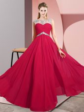Unique Chiffon Sleeveless Floor Length Homecoming Dress and Beading