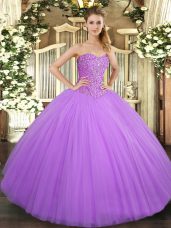 Floor Length Ball Gowns Sleeveless Lilac Quince Ball Gowns Lace Up