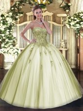Olive Green Lace Up Sweetheart Beading Quinceanera Dress Tulle Sleeveless