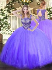 Clearance Floor Length Lavender Sweet 16 Dresses Tulle Sleeveless Beading