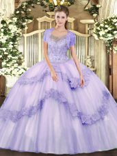 Deluxe Lavender Sleeveless Tulle Clasp Handle Vestidos de Quinceanera for Military Ball and Sweet 16 and Quinceanera