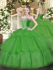 Perfect Green Sweetheart Lace Up Beading and Ruffled Layers Vestidos de Quinceanera Sleeveless