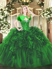 Sexy Sweetheart Sleeveless Lace Up Sweet 16 Quinceanera Dress Green Organza