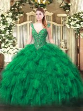 Noble Organza Sleeveless Floor Length Quinceanera Gown and Beading and Ruffles