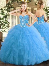 Ball Gowns Sweet 16 Quinceanera Dress Aqua Blue Sweetheart Tulle Sleeveless Floor Length Lace Up