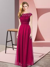 Fuchsia Empire Lace Party Dress Wholesale Zipper Chiffon Sleeveless Floor Length