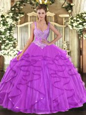 Excellent Tulle Sleeveless Floor Length Quinceanera Gown and Beading and Ruffles