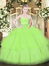 Quinceanera Gown Military Ball and Sweet 16 and Quinceanera with Beading and Lace and Ruffled Layers Sweetheart Sleeveless Zipper
