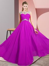 Ideal Fuchsia Sleeveless Beading Floor Length Casual Dresses