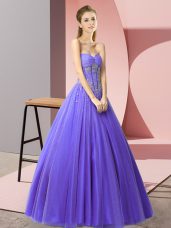 Lavender Tulle Lace Up Sweetheart Sleeveless Floor Length Evening Dress Beading