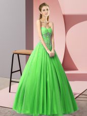 Green A-line Beading Party Dresses Lace Up Tulle Sleeveless Floor Length