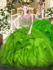 Vintage Organza Sleeveless Floor Length 15 Quinceanera Dress and Beading and Ruffles