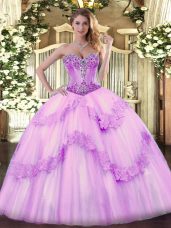 Colorful Lilac Sleeveless Floor Length Beading Lace Up Quinceanera Dress