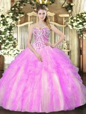 Low Price Floor Length Lilac Sweet 16 Quinceanera Dress Sweetheart Sleeveless Lace Up