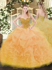 Custom Design Sweetheart Sleeveless Organza Ball Gown Prom Dress Beading and Ruffles Lace Up
