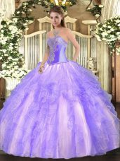 Tulle Sleeveless Floor Length Ball Gown Prom Dress and Beading and Ruffles