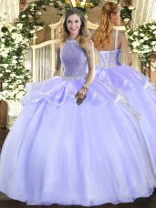 New Arrival Lavender Lace Up Square Beading Vestidos de Quinceanera Organza Sleeveless