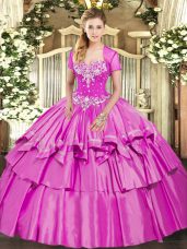 Exquisite Floor Length Lilac Quince Ball Gowns Sweetheart Sleeveless Lace Up
