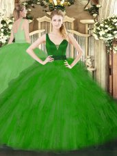 Delicate Green Ball Gowns Tulle Straps Sleeveless Beading and Ruffles Floor Length Zipper Quinceanera Gowns