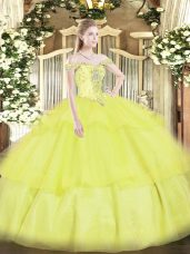 Sumptuous Organza Sleeveless Floor Length Sweet 16 Dress and Beading and Ruffled Layers