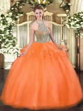 Sleeveless Lace Up Floor Length Beading and Ruffles Ball Gown Prom Dress