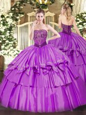 Lilac Sleeveless Beading and Ruffled Layers Floor Length Quinceanera Dresses
