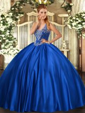 Pretty Beading Quinceanera Gown Royal Blue Lace Up Sleeveless Floor Length