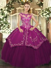 Satin and Tulle Cap Sleeves Floor Length Sweet 16 Quinceanera Dress and Beading and Embroidery